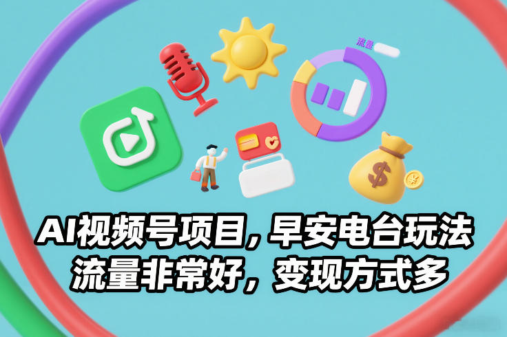 AI视频号项目，早安电台玩法，流量非常好，变现方式多-青年网赚