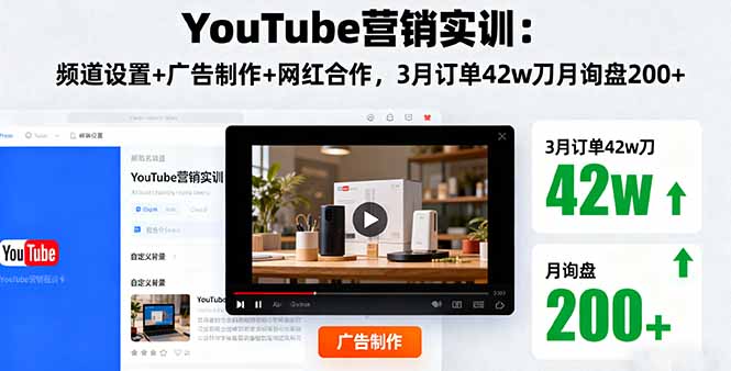 YouTube营销实训：频道设置+广告制作+网红合作，3月订单42w刀月询盘200+-青年网赚