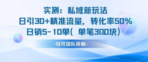 实测私域新玩法日引30加精准流量转化率50%日销5-10单每笔3张-青年网赚