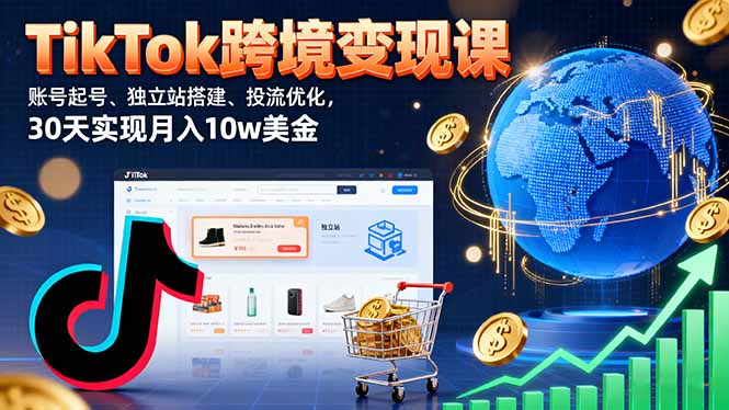 TikTok跨境变现课：账号起号、独立站搭建、投流优化，30天实现月入10w美金-青年网赚
