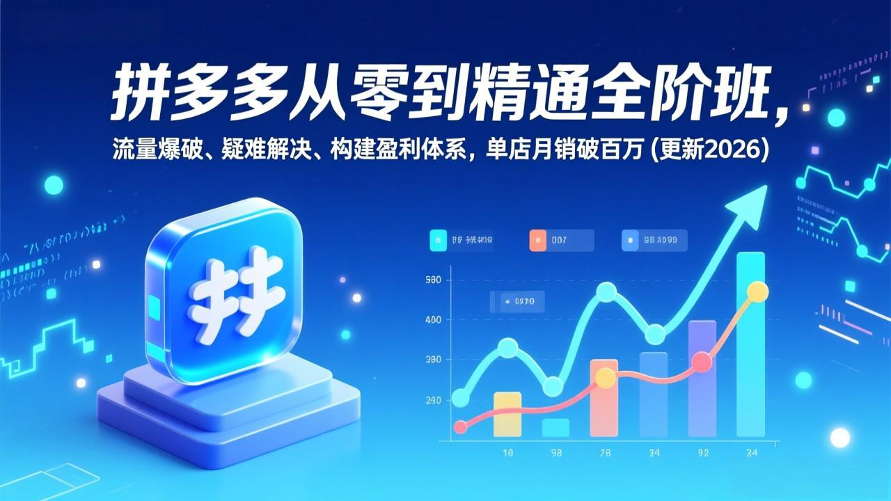 拼多多从零到精通全阶班，流量爆破、疑难解决，构建盈利体系，单店月销破百万(更新2026-青年网赚