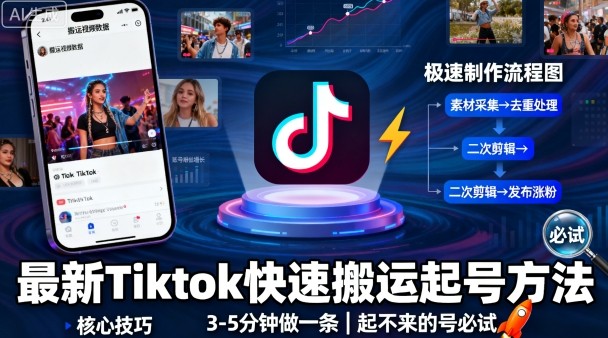 最新Tiktok快速搬运快速起号方法，3-5分钟做一条，起不来的号可以试试-青年网赚