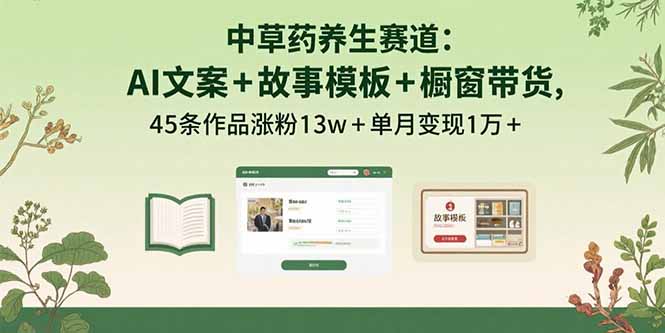中草药养生赛道：AI文案+故事模板+橱带货，45条作品涨粉13w+单月变现1万+-青年网赚