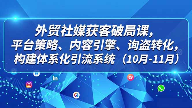 外贸 社媒获客破局课，平台策略、内容引擎、询盘转化，构建体系化引流系统(10月-11月-青年网赚
