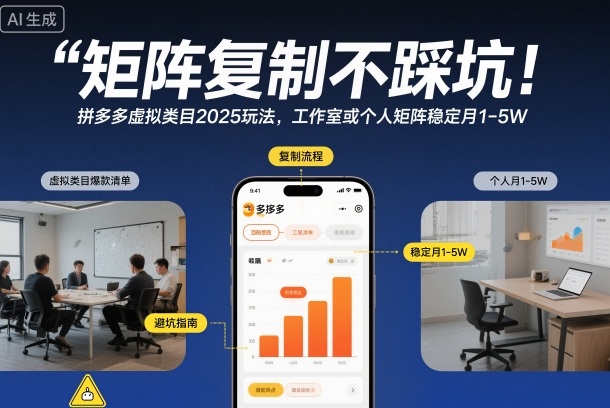矩阵复制不踩坑！拼多多虚拟类目2025玩法，工作室或者个人矩阵稳定月1-5W【揭秘】-青年网赚