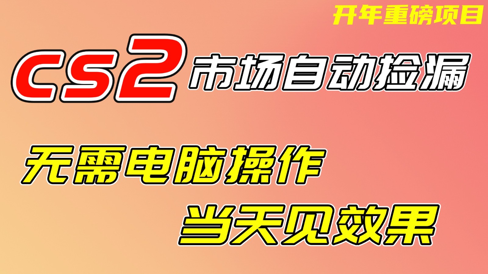 CS2市场挂机项，无需电脑操作，无需进入游戏，当天见效果，支持任何形式验证-青年网赚