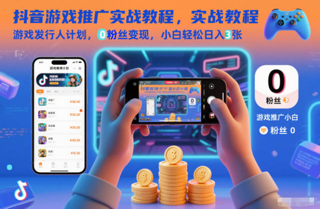 抖音游戏推广实战教程，游戏发行人计划，0粉丝变现，小白轻松日入3张-青年网赚