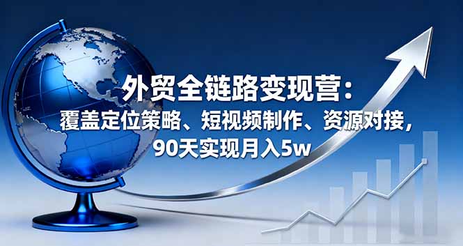 外贸全链路变现营：覆盖定位策略、短视频制作、资源对接，90天实现月入5w-青年网赚