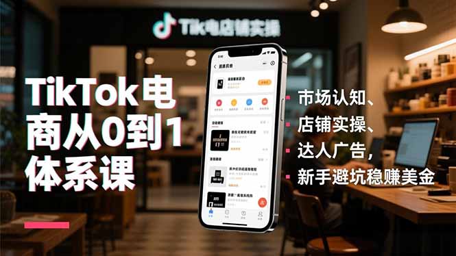 TikTok电商从0到1体系课，市场认知、店铺实操、达人广告，新手避坑稳赚美金-青年网赚
