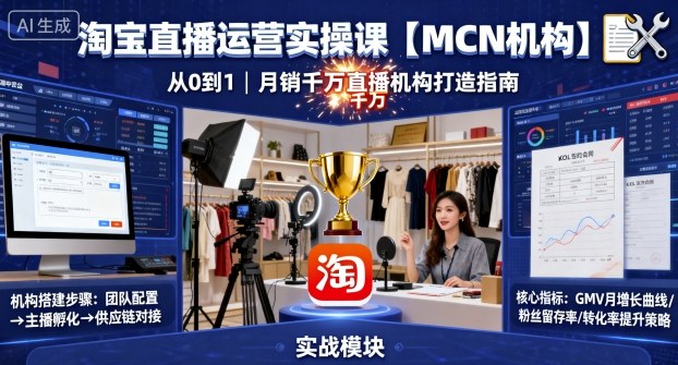淘宝直播运营实操课【MCN机构】，从0到1做一家月销千W的直播机构-青年网赚