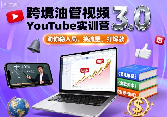跨境油管视频YouTube实训营3.0，助你稳入局、搞流量、打爆款-青年网赚