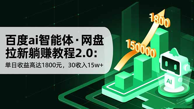 百度ai智能体·网盘拉新躺赚教程2.0:单日收益高达1800元,30收入15w+-青年网赚