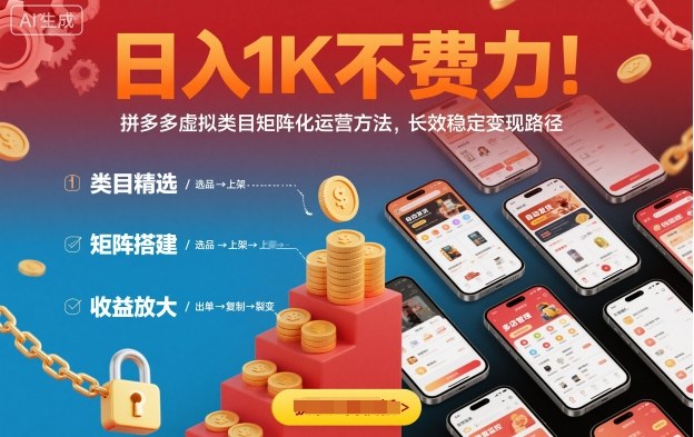 日入1K不费力！拼多多虚拟类目矩阵化运营方法，长效稳定变现路径-青年网赚