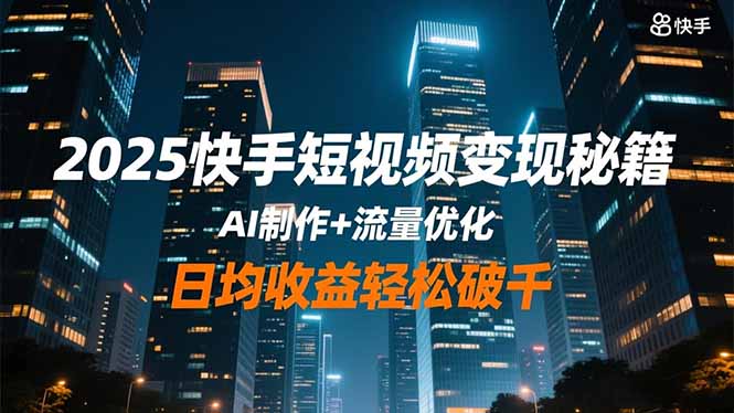 2025快手短视频变现秘籍,AI制作+流量优化,日均收益轻松破千-青年网赚