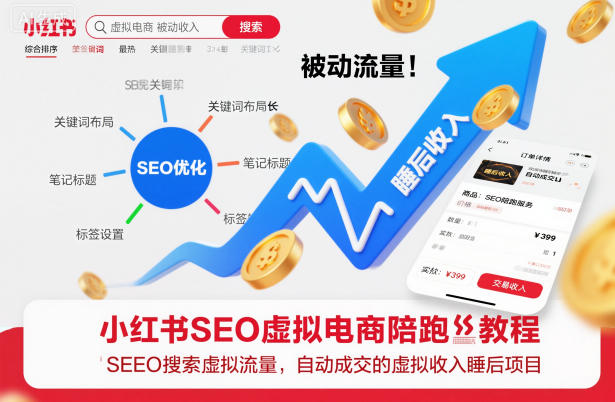 小红书SEO虚拟电商陪跑教程，实现seo搜索被动流量，自动成交的被动收入睡后项目-青年网赚