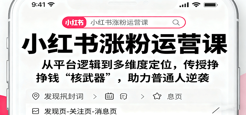 小红书涨粉运营课：从平台逻辑到多维度定位，传授挣钱 “核武器”，助力普通人逆袭-青年网赚