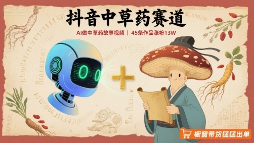 抖音中草药赛道，用AI做中草药故事视频，45条作品涨粉13W，橱窗带货猛猛出单-青年网赚