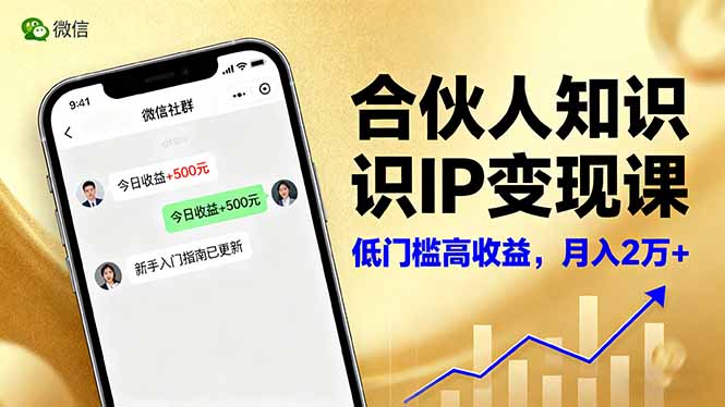 合伙人知识IP变现课，微信生态,内容创作与爆款打造,全网引流，新手月入2w+-青年网赚