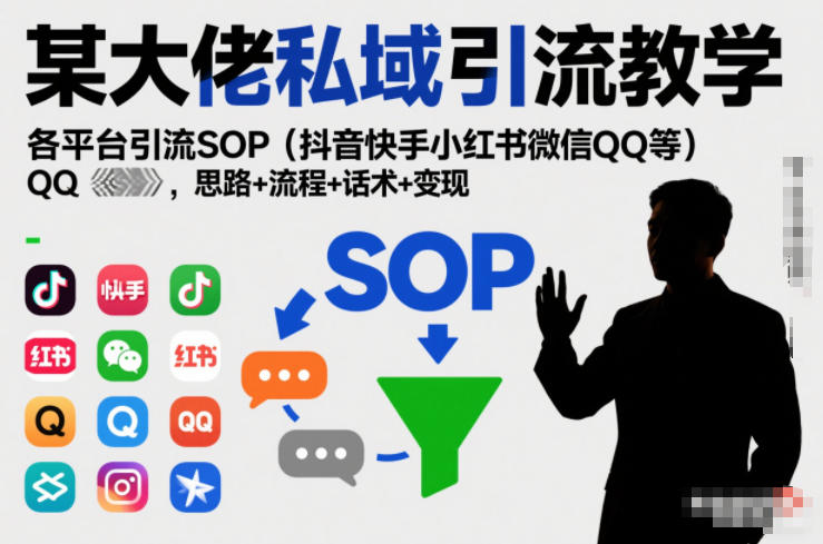 某大佬私域引流教学，各平台引流SOP(抖音快手小红书微信QQ等)，思路+流程+话术+变现-青年网赚