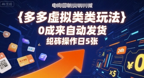 多多虚拟类目玩法，0成本全自动发货，矩阵操作日5张-青年网赚