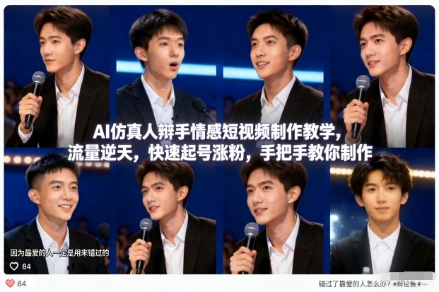AI仿真人辩手情感短视频制作教学，流量逆天，快速起号涨粉，手把手教你制作-青年网赚