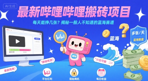 最新哔哩哔哩上B站搬砖项目，每天能挣几张？揭秘一般人不知道的蓝海赛道-青年网赚