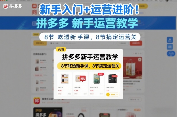 新手入门+运营进阶！拼多多新手运营教学，8节吃透新手课，8节搞定运营关-青年网赚