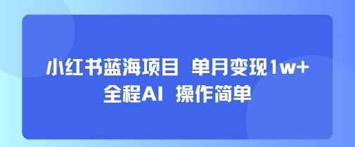 小红书蓝海项目 单月变现1w+ 全程AI 操作简单-青年网赚