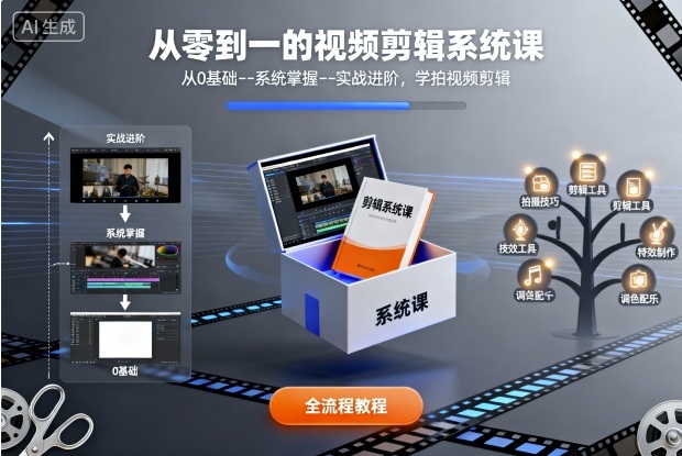 从零到一的视频剪辑系统课，从0基础–系统掌握–实战进阶，学拍视频剪辑-青年网赚
