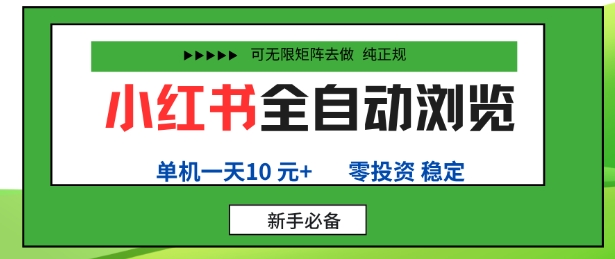 小红书全自动浏览项目，零投资，全程手机去跑，单账号一天10米+，可无限矩阵去做【揭秘】-青年网赚