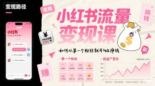 小红书流量变现课，如何从第一个粉丝就开始挣钱-青年网赚
