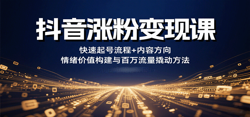 抖音涨粉变现课，快速起号流程+内容方向+情绪价值构建与百万流量撬动方法-青年网赚