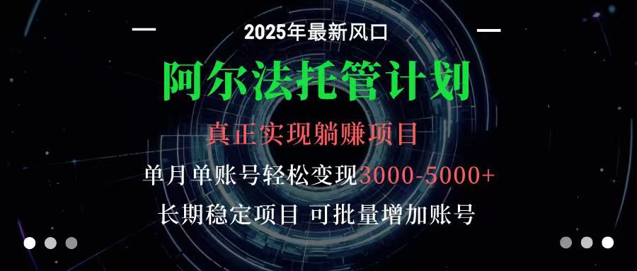 阿尔法托管计划 单账号月入3000-5000，长期稳定项目，新手小白轻松上手-青年网赚