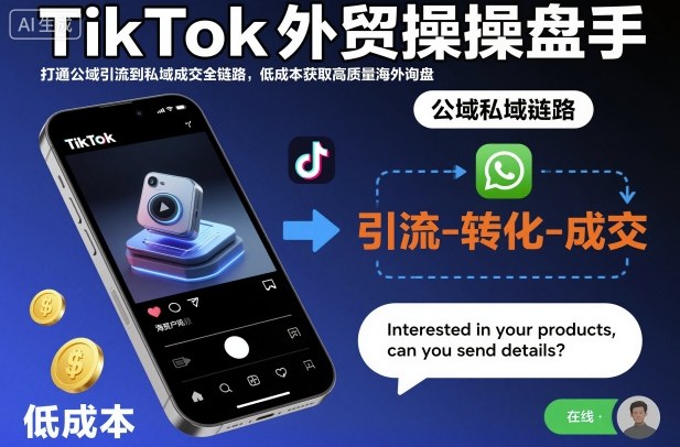 TikTok外贸操盘手，打通公域引流到私域成交全链路，低成本获取高质量海外询盘-青年网赚