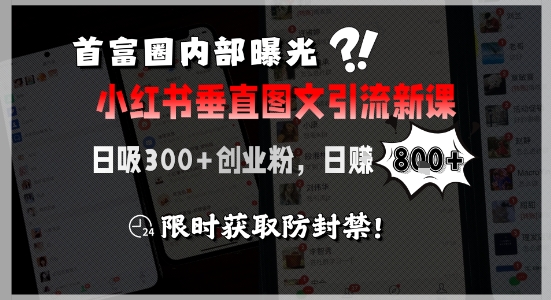 首富圈内部曝光小红书垂直图文引流新课，日吸300+创业粉，日入8张+，限时获取防封禁-青年网赚