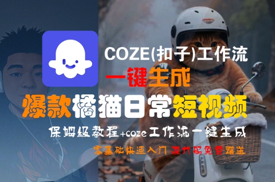 COZE(扣子)工作流一键生成爆款橘猫日常短视频，保姆级教程，零基础快速入门-青年网赚