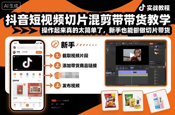 抖音短视频切片混剪带货教学，操作起来真的太简单了，新手也能做切片带货-青年网赚