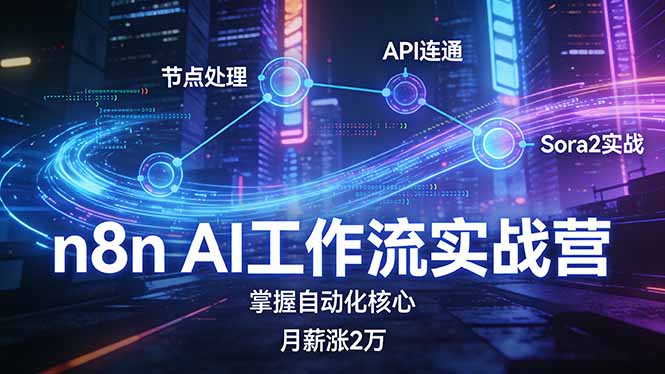 n8n AI工作流实战营，节点处理+API连通+Sora2实战，掌握自动化核心月薪涨2万-青年网赚