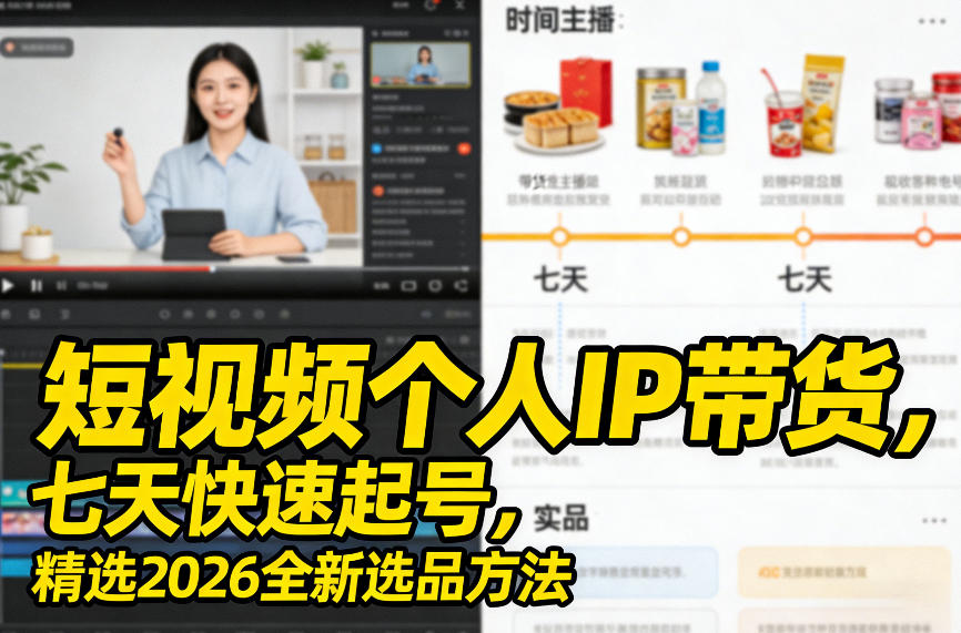 短视频个人IP带货，七天快速起号，精选2026全新选品方法-青年网赚
