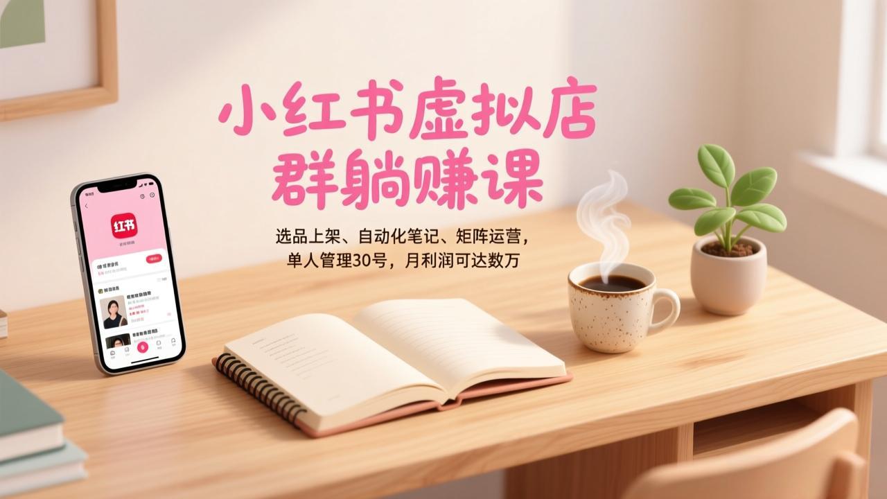 小红书虚拟店群躺赚课，选品上架、自动化笔记、矩阵运营，单人管理30号，月利润可达数万-青年网赚