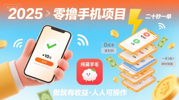 2025年零撸手机项目，二十秒一单，纯薅羊毛 一天2张+做就有-青年网赚