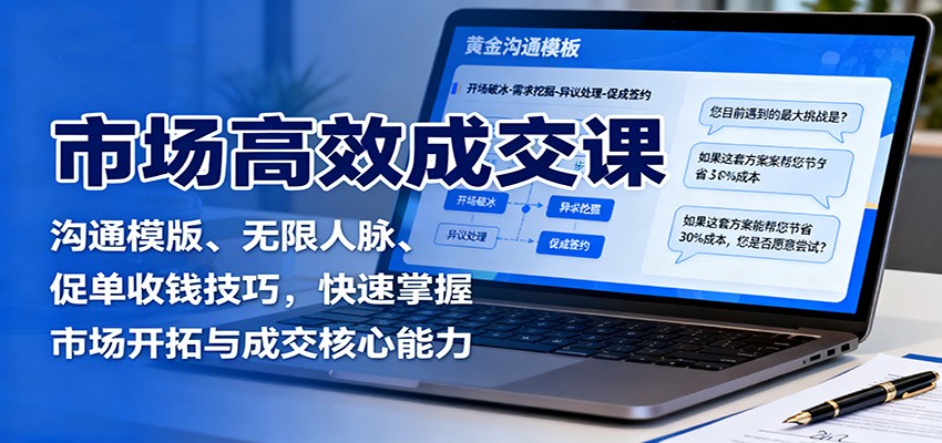市场高效成交课：沟通模版、无限人脉、促单收钱技巧，快速掌握市场开拓与成交核心能力-青年网赚