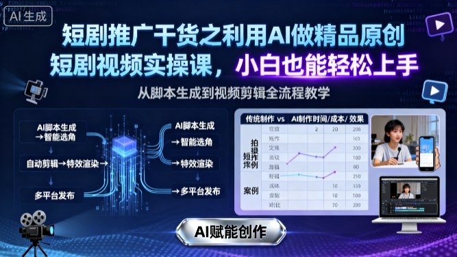 短剧推广干货之利用AI做精品原创短剧视频实操课，小白也能轻松上手-青年网赚