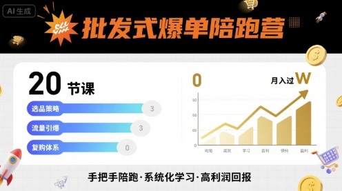 批发式爆单陪跑营，20节课带你实现批发式爆单，带你经松月入过W-青年网赚