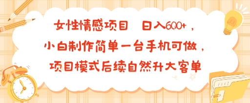 女性情感项目 小白制作简单一台手机可做 项目模式后续自然升大客单 日入6张-青年网赚