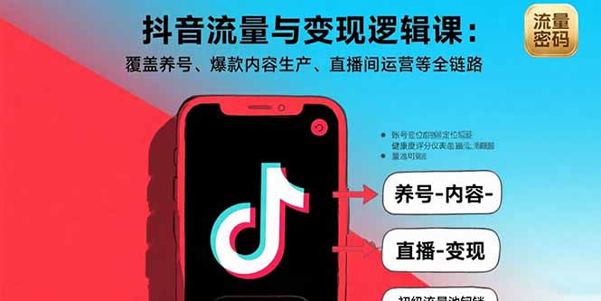 抖音流量与变现逻辑课：覆盖养号、爆款内容生产、直播间运营等全链路-青年网赚