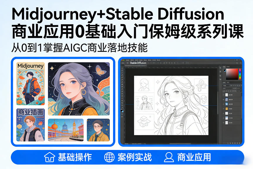 AIGC商业应用Midjourney+Stable Diffusion教程，0基础入门保姆级系列课-青年网赚