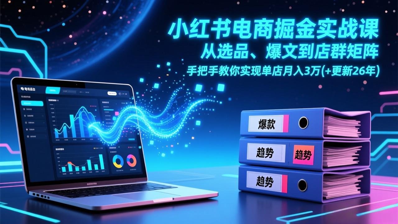 小红书电商掘金实战课，从选品、爆文到店群矩阵，手把手教你实现单店月入3万+(更新26年-青年网赚