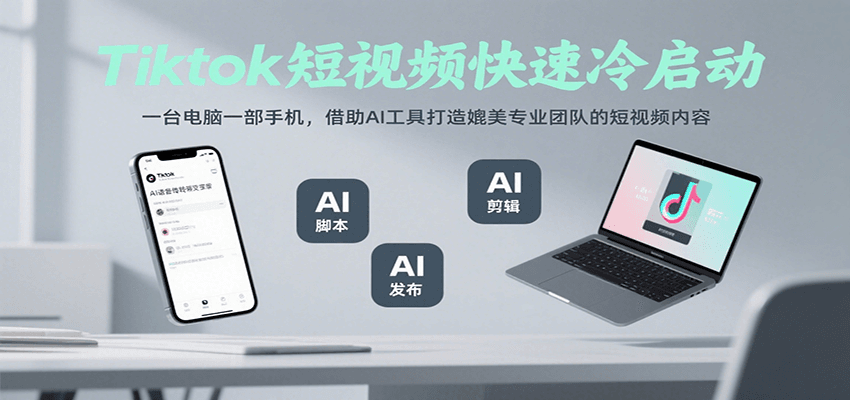 Tiktok短视频快速冷启动，一台电脑一部手机，借助AI工具打造媲美专业团队的短视频内容-青年网赚