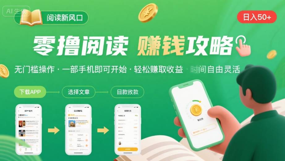零撸阅读新风口，无门槛轻松挣，一部手机，日入 50-3张【揭秘】-青年网赚